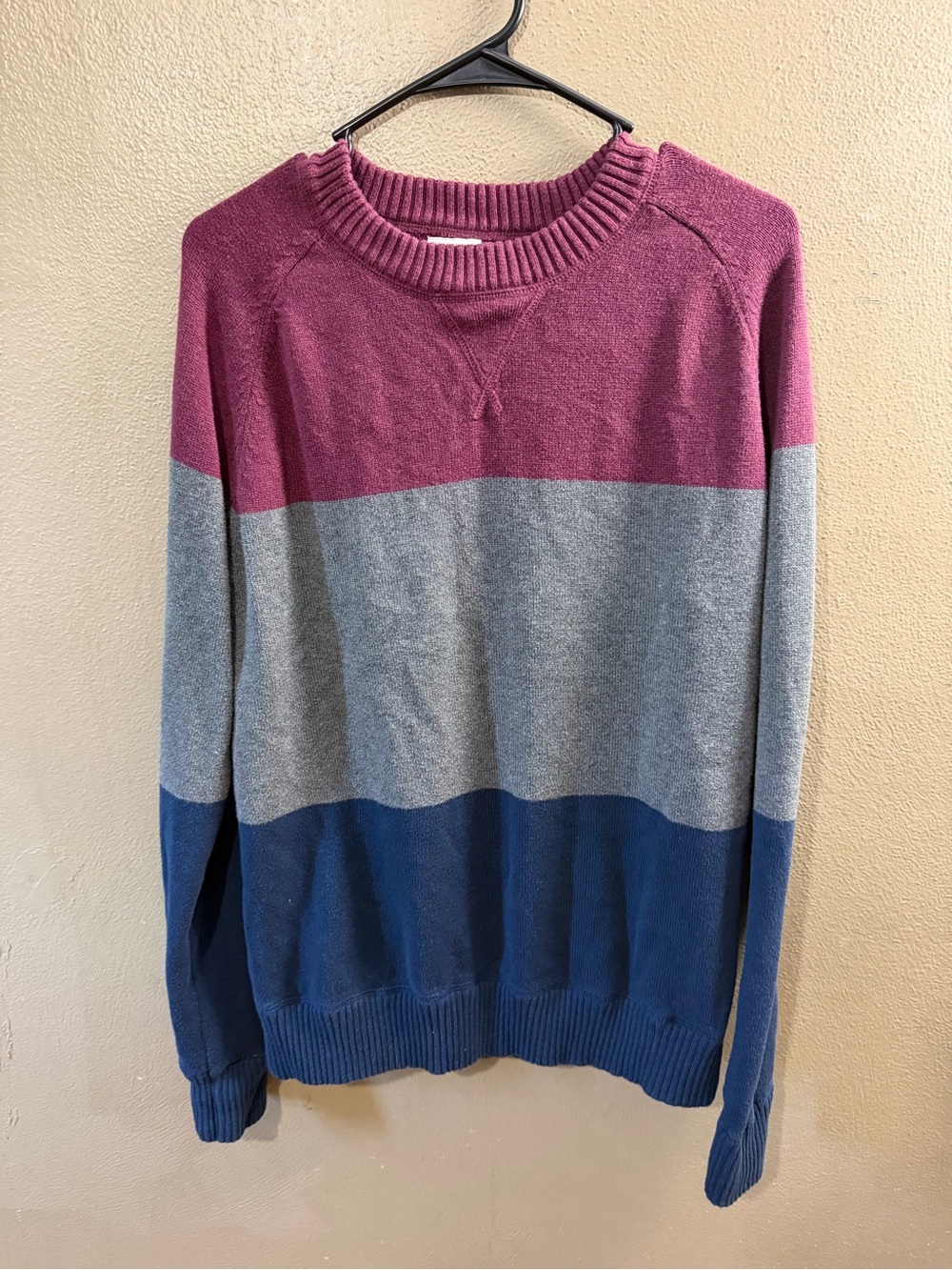 Mossimo Supply Co. Plum, Gray & Navy Colorblock Crewneck Sweater